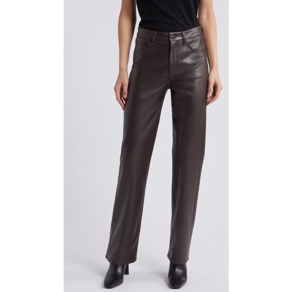 Rag & Bone Harlow Straight Leg Faux Leather Pants Dark Brown 32 - Picture 1 of 8